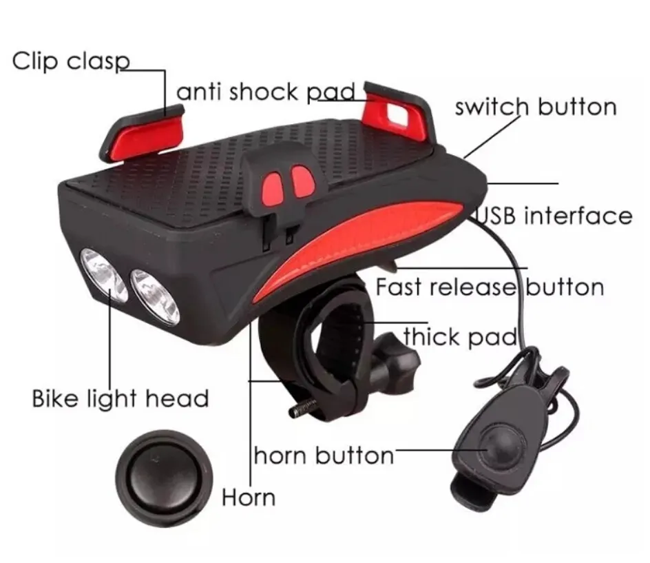Bike Light Front Bicycle Light for Bike with Phone Holder and Horn