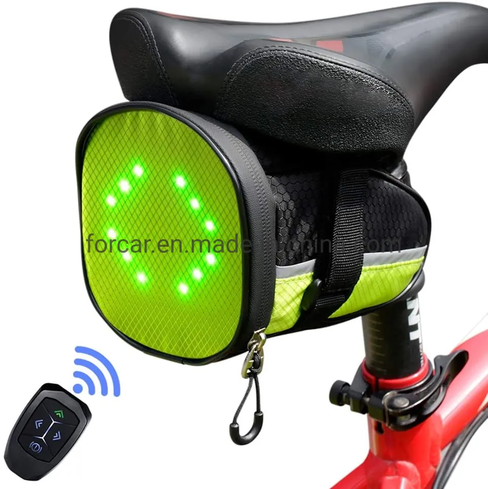 Bike Saddle Bag with Wireless Remote Control Warning Light Tail Light LED Flashing for Outdoor Cycling Driving
