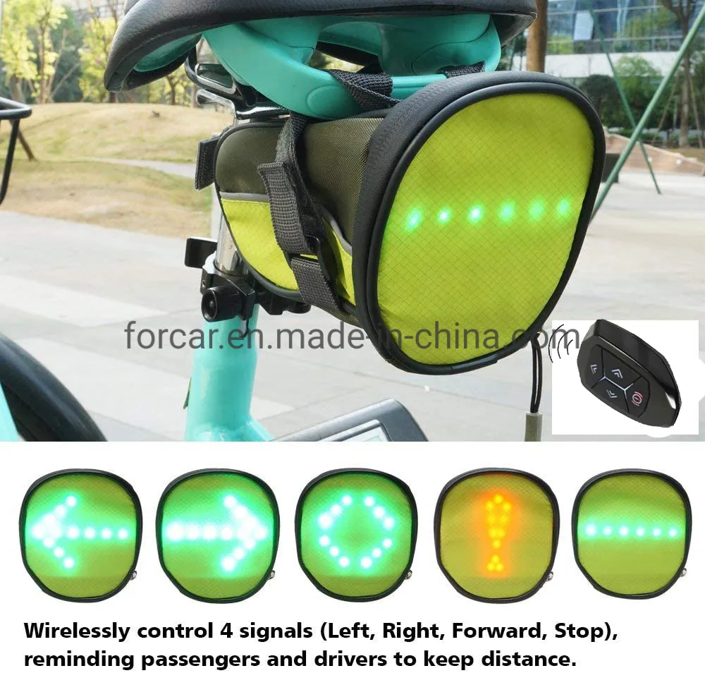 Bike Saddle Bag with Wireless Remote Control Warning Light Tail Light LED Flashing for Outdoor Cycling Driving