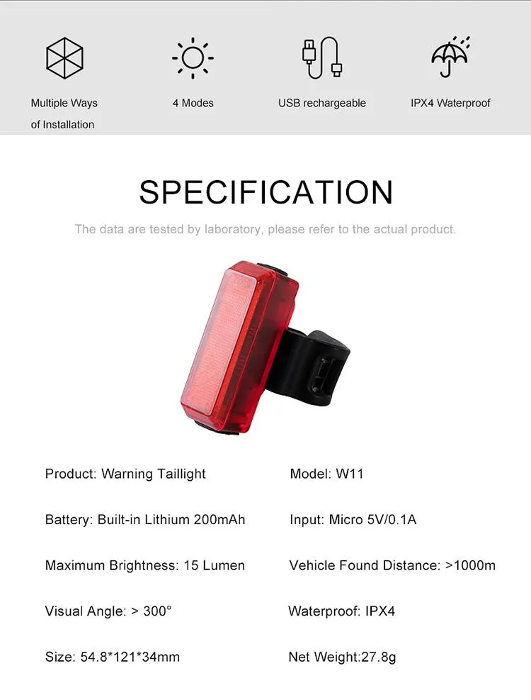 Gaciron 15 Lumen Tail Light for Bike LED Transparent Fashion Design 300 Degree Visual Angle Rear Light for Bike