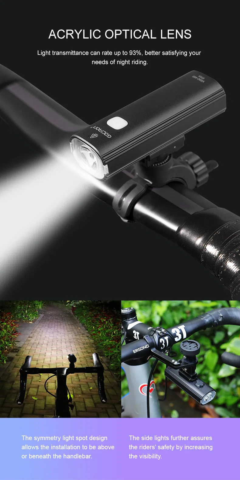 Gaciron 2021 Newest V20c-400 Best Bike Lights Helmet Ipx4 CE RoHS FCC Approved Bike Headlight Bike LED Light Bicycle Headlight
