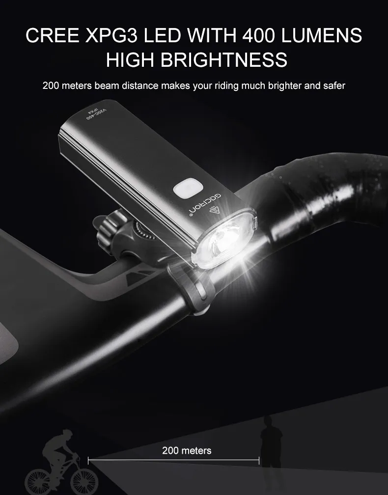 Gaciron 2021 Newest V20c-400 Best Bike Lights Helmet Ipx4 CE RoHS FCC Approved Bike Headlight Bike LED Light Bicycle Headlight