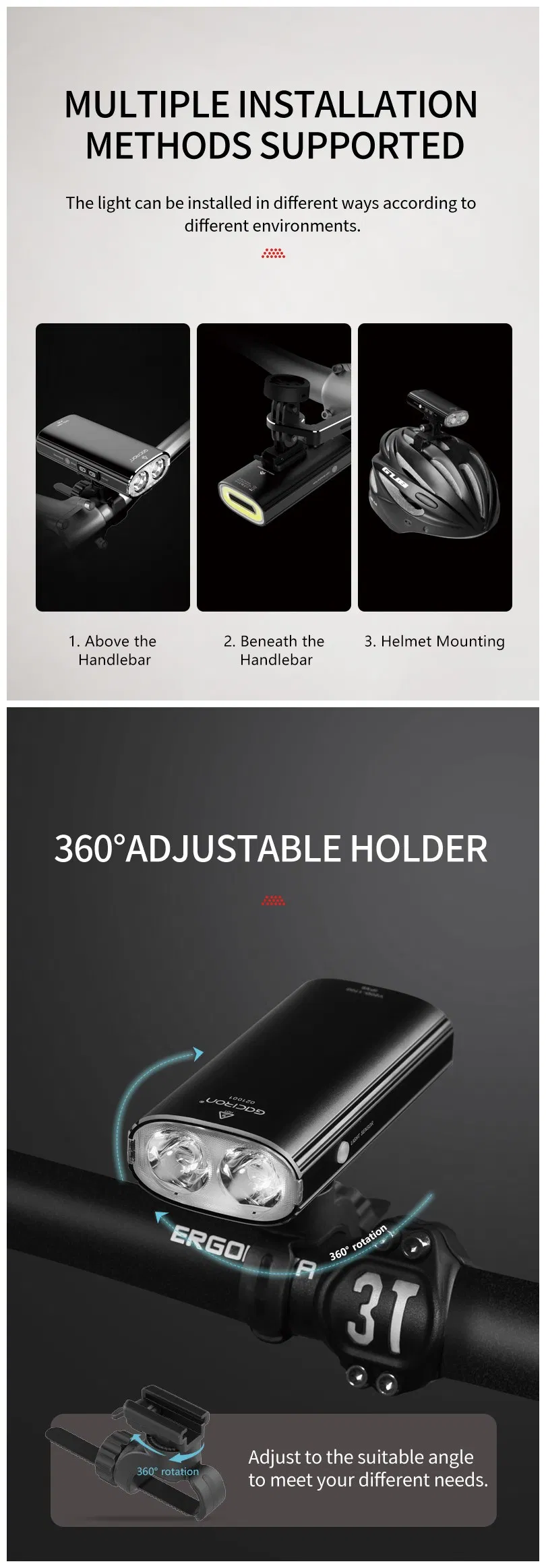 Gaciron Newest 1700 Lumen Headlight and Taillight 2 in 1 CREE Xml Built-in 5000 mAh Full Aluminium Alloy Ipx6 Bike LED Light