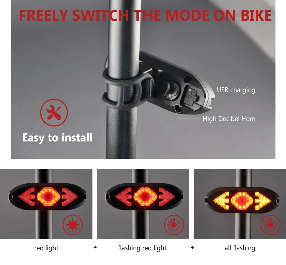 High Quality Remote Control Waterproof Safety Bicycle Tail Light 20lm Safety Rear Light Riding Tail Light Bike Light