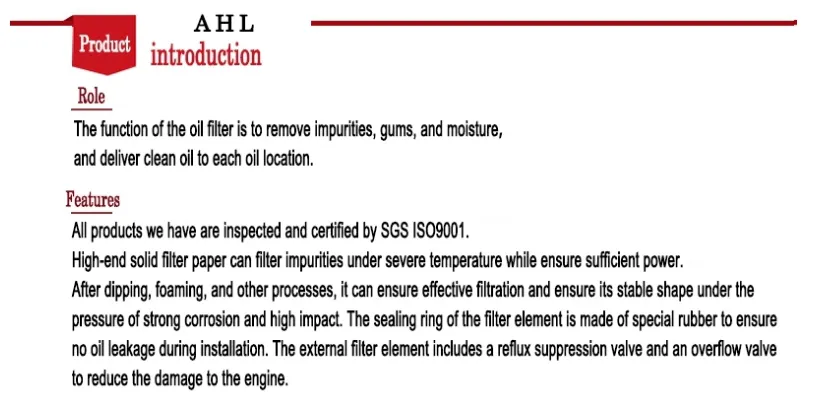 Motorcycle Body Parts Oil Filter for Aprilia Atlantic Sprint 500