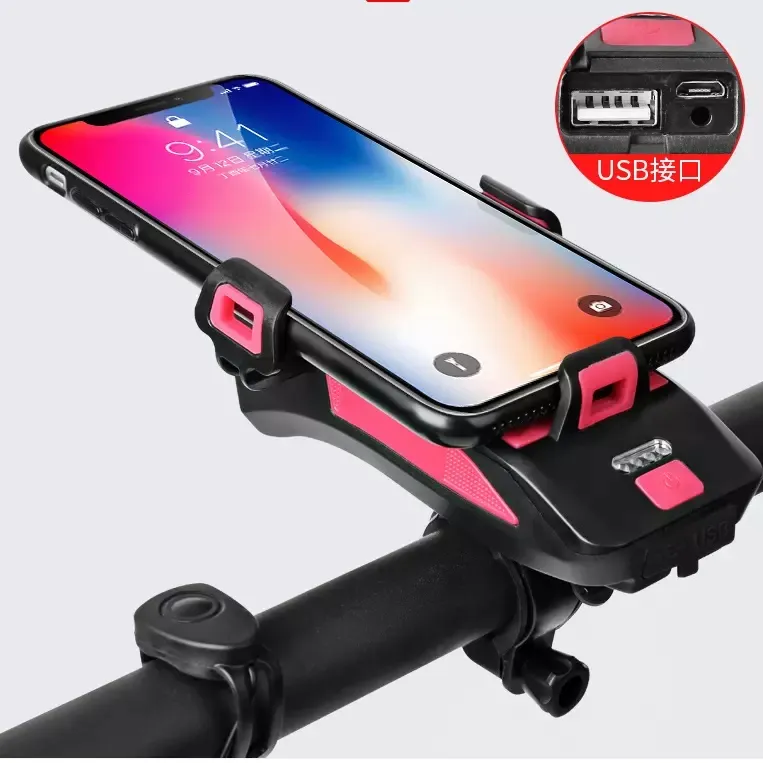 New Product Bicycle Light Bike Phone Holder Riding Bike Headlight Charging Lamp Flashlight Bike Horn Charge Four in One