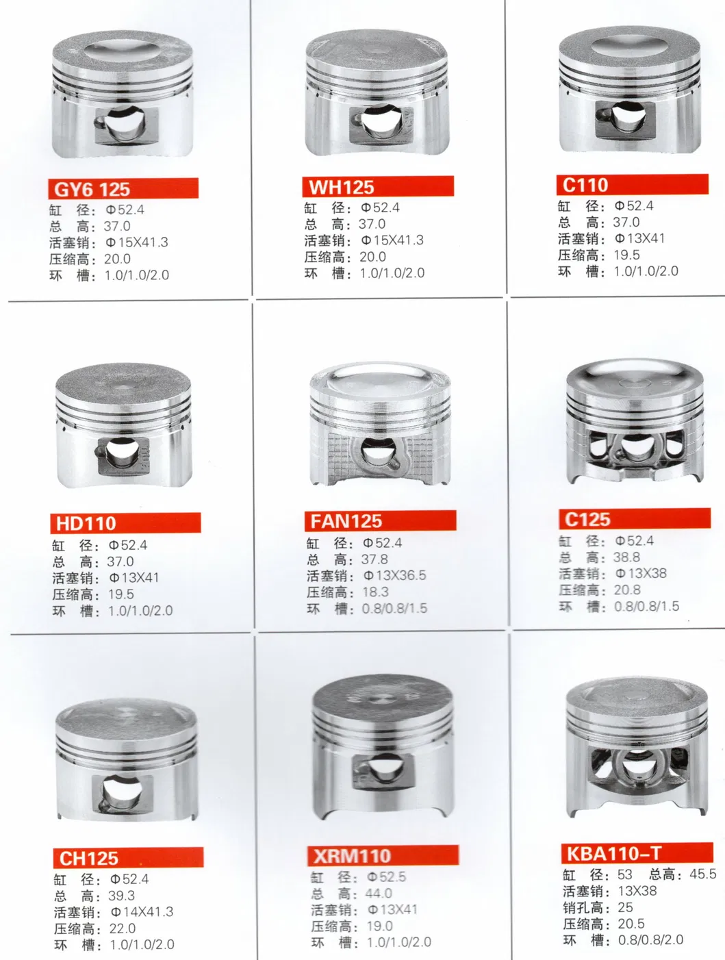 Parts of Motorcycle Piston Spare Parts for Cubs and Moped 50cc 70cc 90cc 100cc 110cc