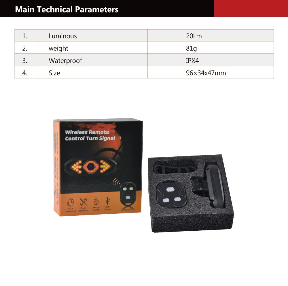 Remote Control Waterproof Safety Bicycle Tail Light 20lm Ipx4 Safety Rear Light Riding Tail Light Bike Light